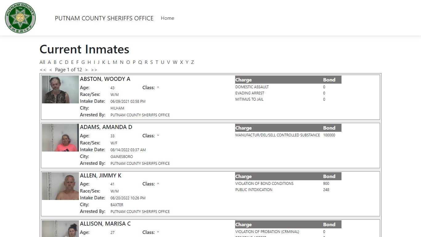 Inmates - ISOMS Portal - Putnam County TN Sheriff