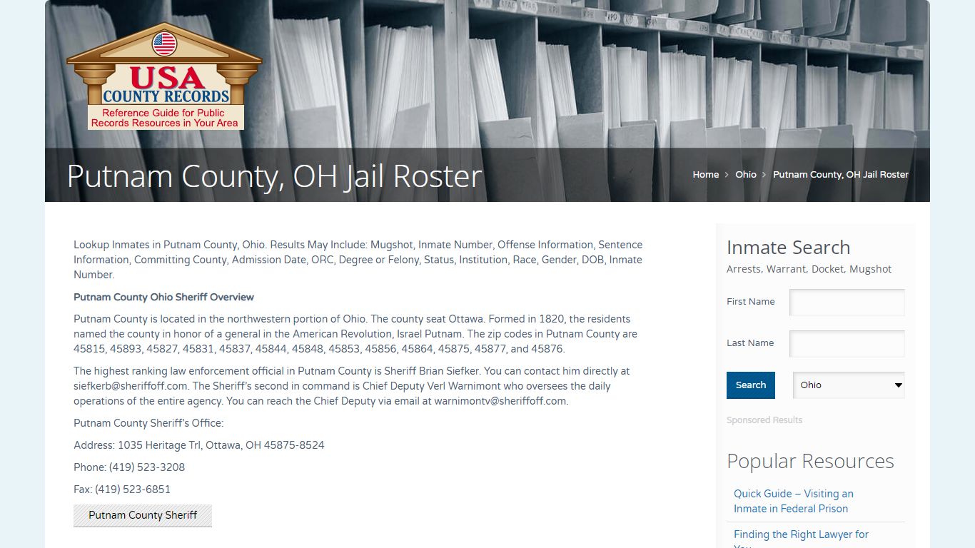 Putnam County, OH Jail Roster | Name Search